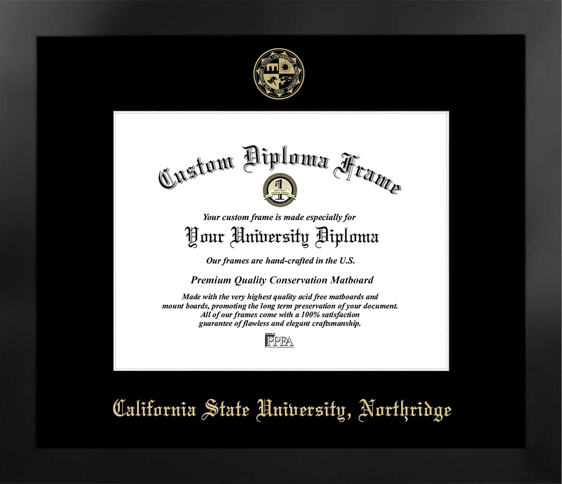 8.5 x 11 in. California State University, Northridge Single Embossed Diploma Frame with Bonus  Lithograph, Manhattan Black & Mat Gold