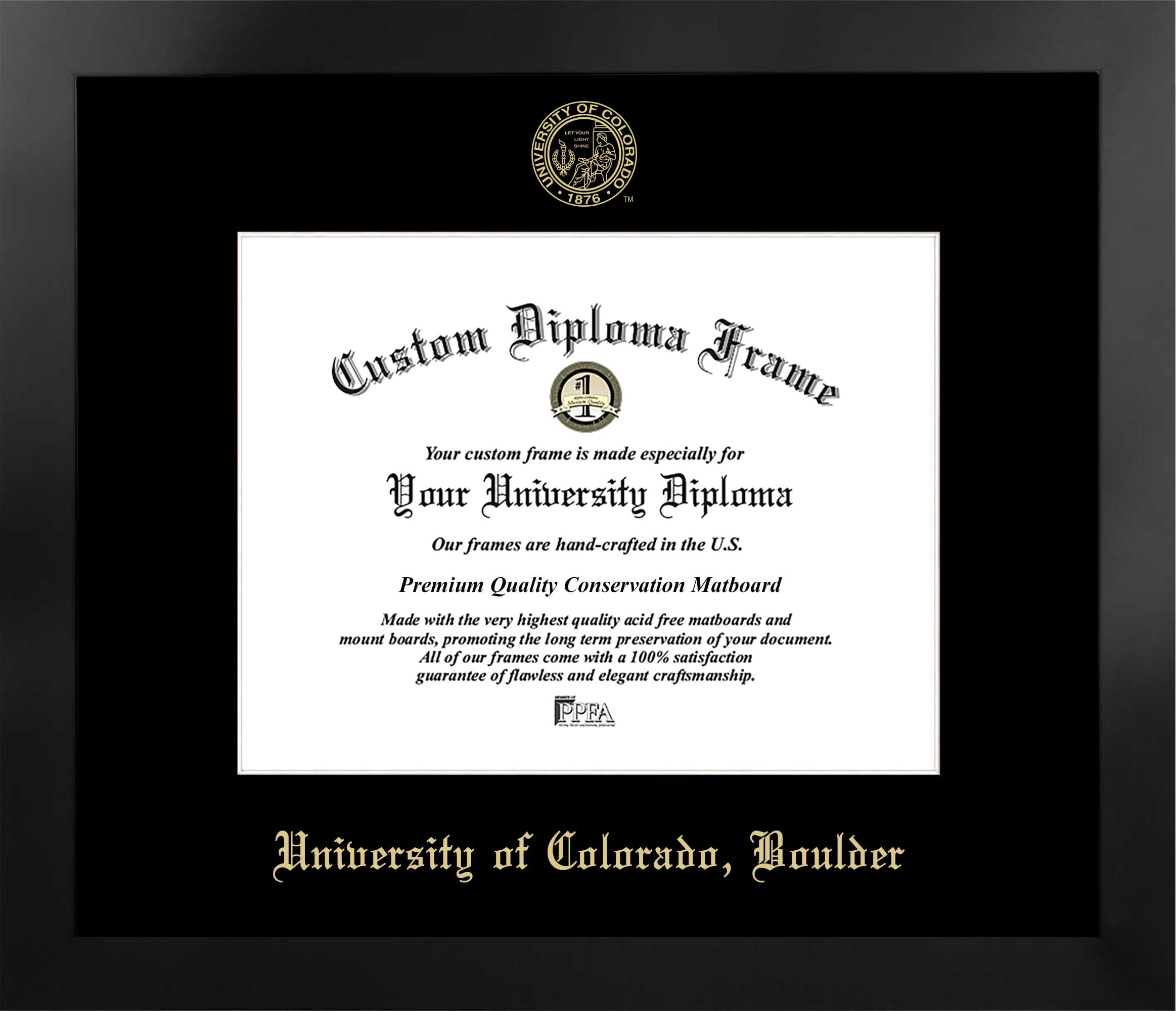 8.5 x 11 in. University of Colorado, Boulder Single Embossed Diploma Frame with Bonus  Lithograph, Manhattan Black & Mat Gold -  Campus Images, CO995MBSGED-1185