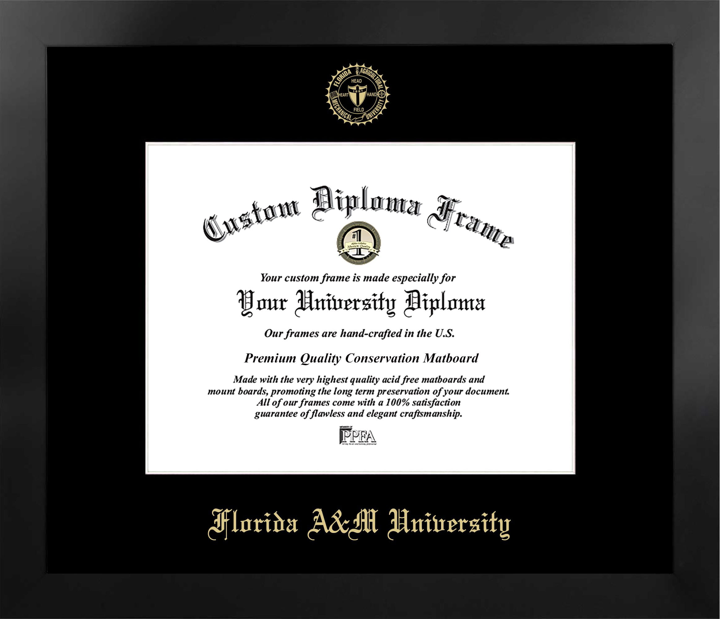 FL997MBSGED-1185 8.5 x 11 in. Florida A&M University Single Embossed Diploma Frame with Bonus  Lithograph, Manhattan Black & Mat Gold