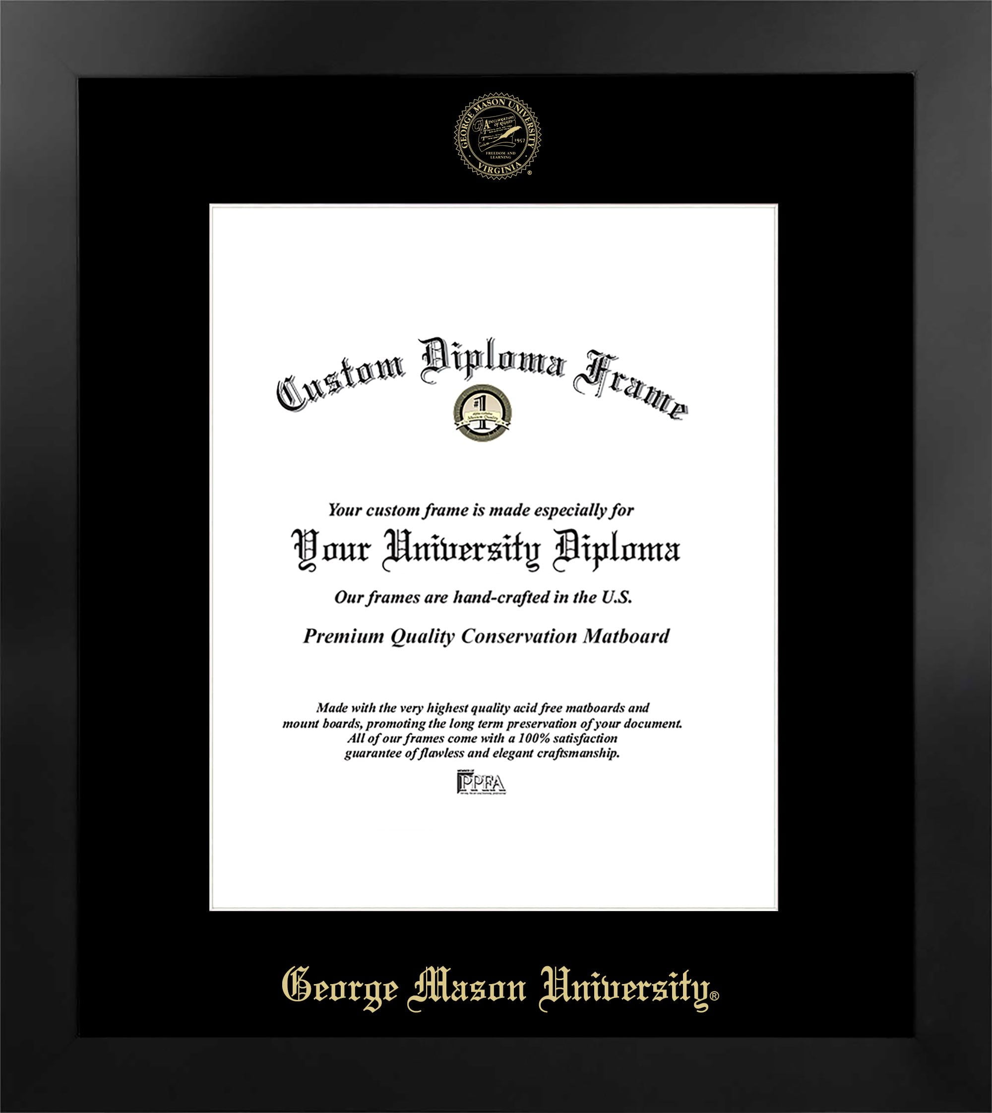 VA997MBSGED1014 14 x 10 in. George Mason University Single Embossed Diploma Frame with Bonus  Lithograph, Manhattan Black & Mat Gold