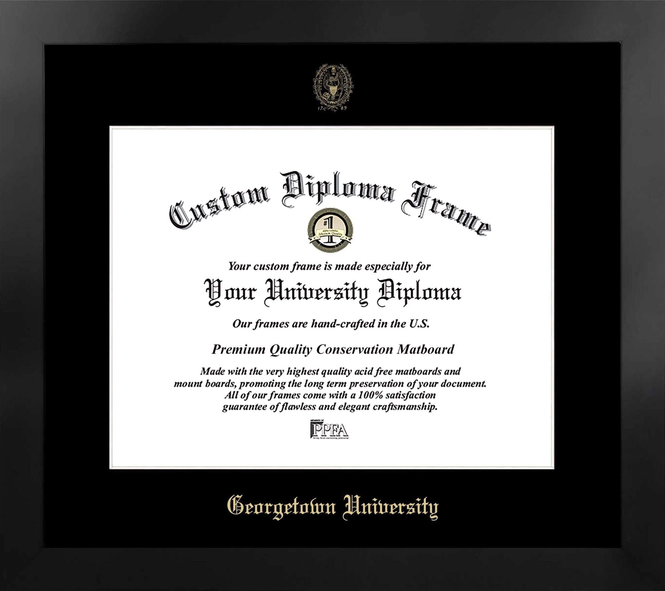 14 x 17 in. Georgetown University Single Embossed Diploma Frame with Bonus  Lithograph with  Lithograph, Manhattan Black & Mat Gold