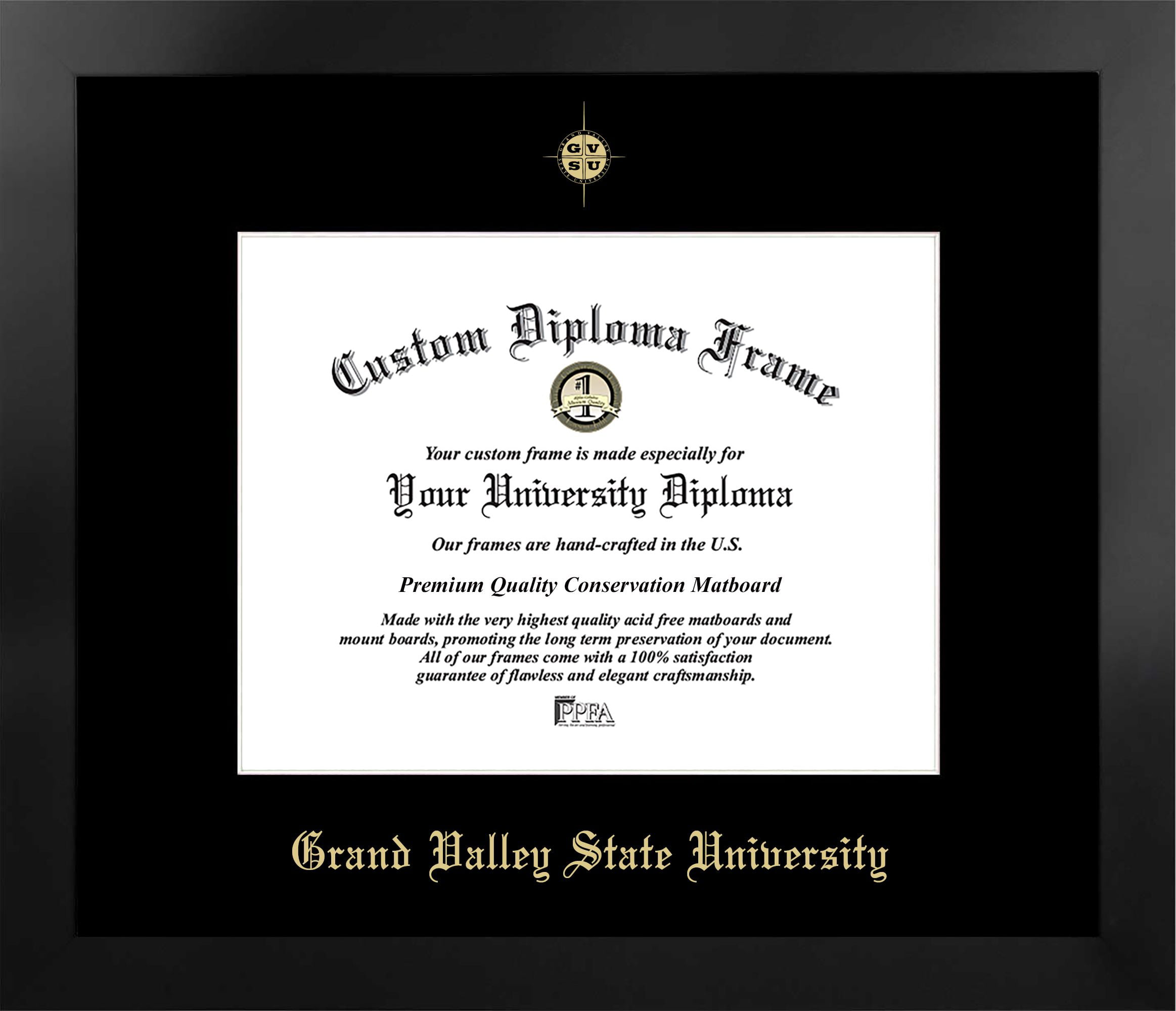 MI980MBSGED108 7 x 9 in. Grand Valley State University Single Embossed Diploma Frame with Bonus  Lithograph, Manhattan Black & Mat Gold