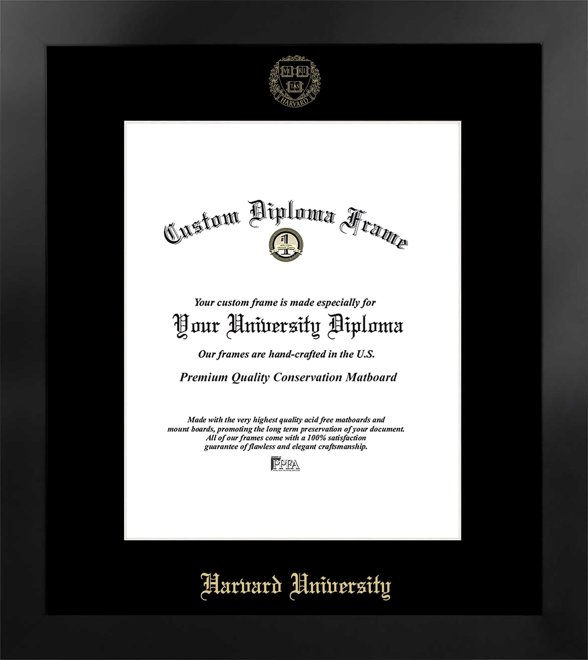 14 x 11 in. Harvard University Single Embossed Diploma Frame with Bonus  Lithograph, Manhattan Black & Mat Gold