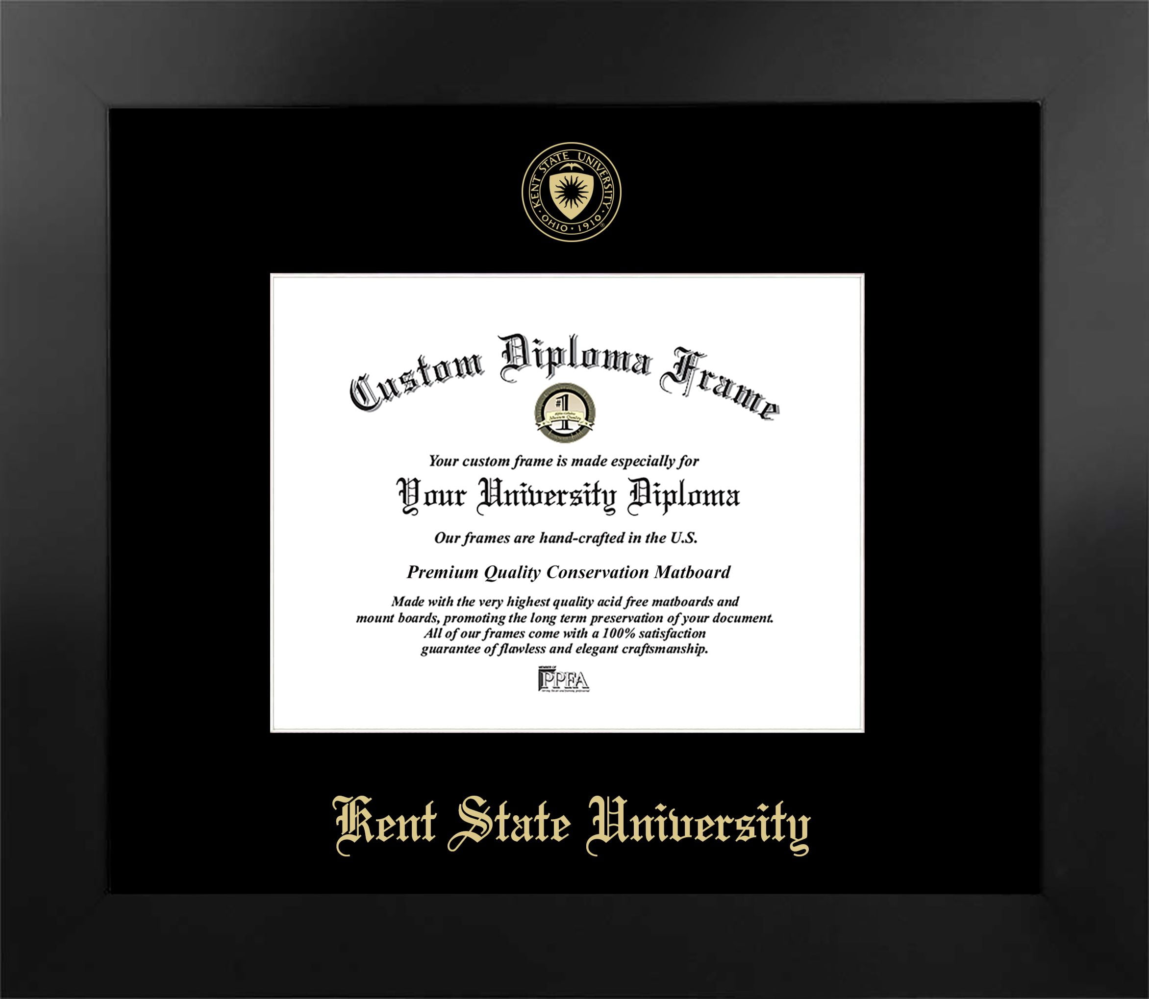 OH989MBSGED-97 7 x 9 in. Kent State University Single Embossed Diploma Frame with Bonus  Lithograph, Manhattan Black & Mat Gold