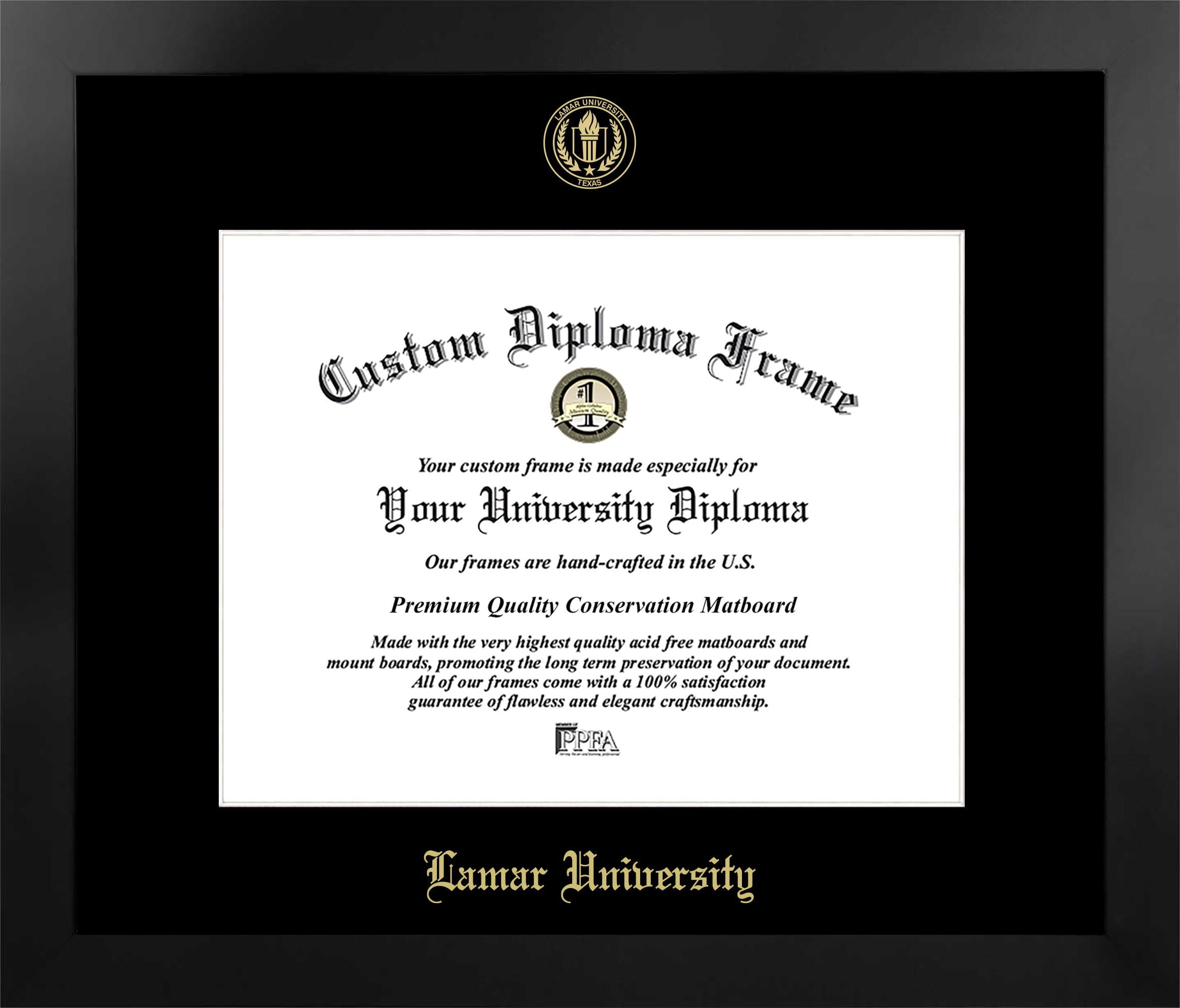 TX994MBSGED1411 11 x 14 in. Lamar University Single Embossed Diploma Frame with Bonus  Lithograph, Manhattan Black & Mat Gold