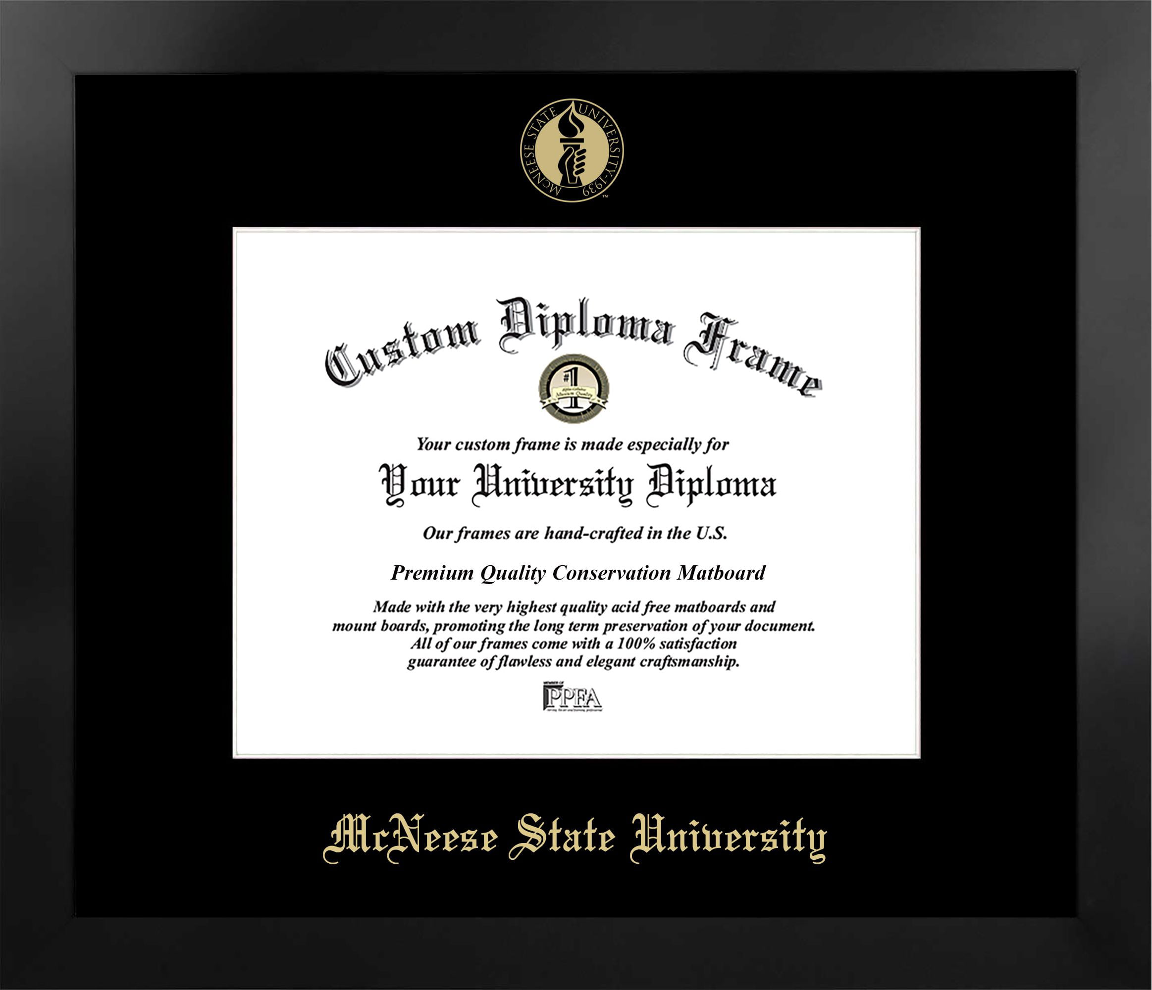 LA996MBSGED-1185 8.5 x 11 in. McNeese State University Single Embossed Diploma Frame with Bonus  Lithograph, Manhattan Black & Mat Gold