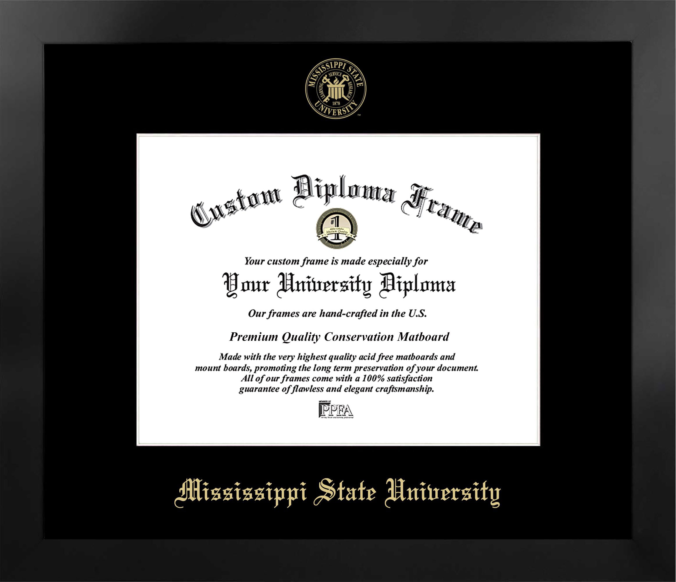 MS997MBSGED1185 8.5 x 11 in. Mississippi State University Single Embossed Diploma Frame with Bonus  Lithograph, Manhattan Black & Mat Gold