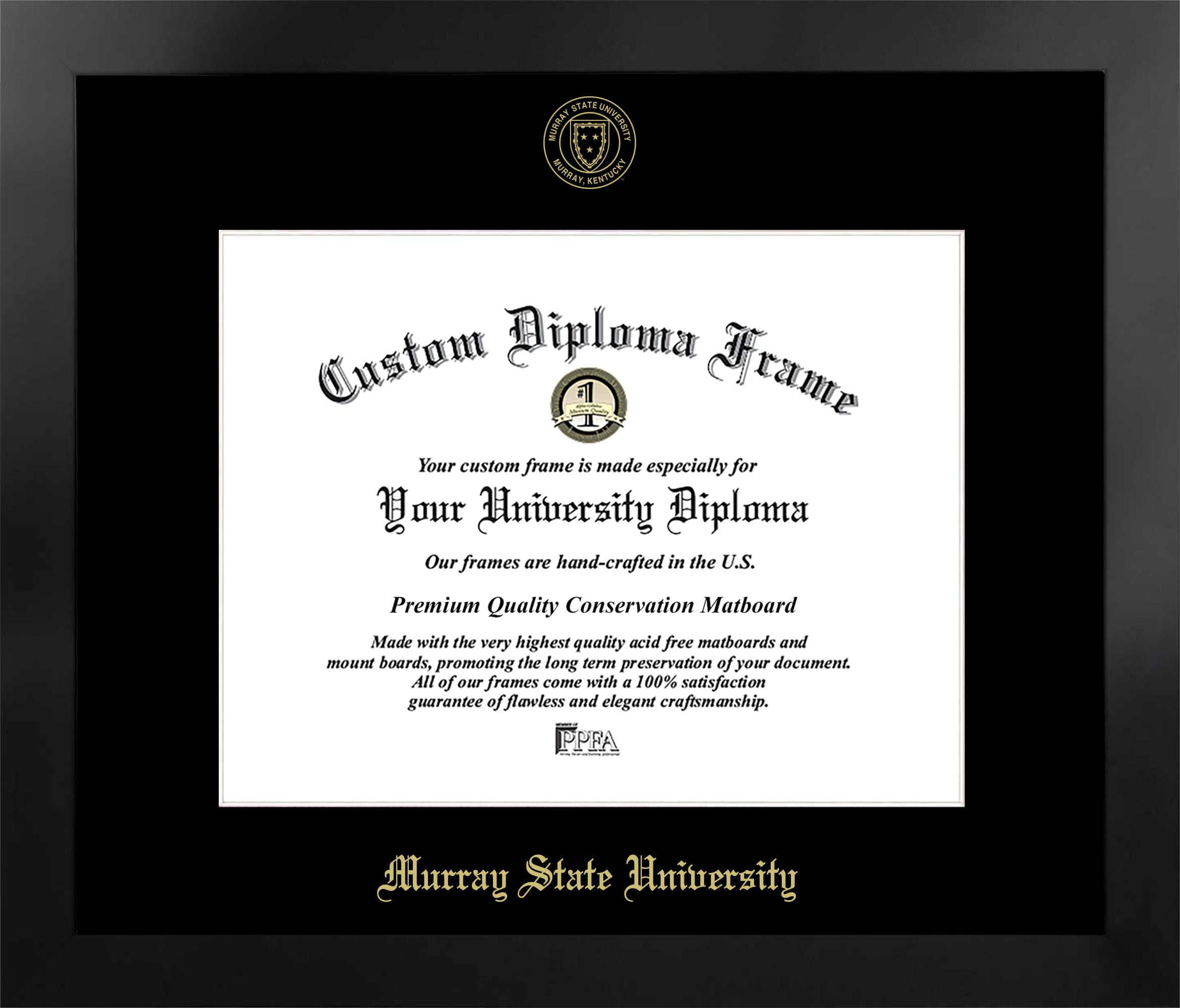 KY984MBSGED-1411 11 x 14 in. Murray State University Single Embossed Diploma Frame with Bonus  Lithograph, Manhattan Black & Mat Gold