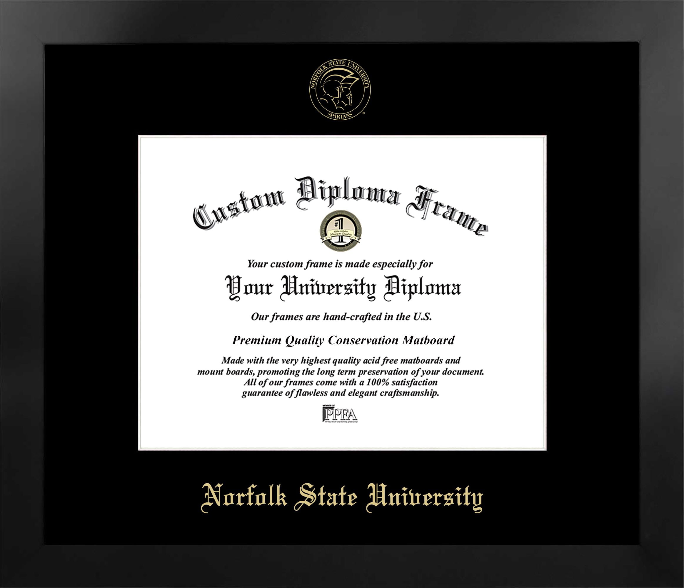 VA992MBSGED1185 8.5 x 11 in. Norfolk State Single Embossed Diploma Frame with Bonus  Lithograph, Manhattan Black & Mat Gold