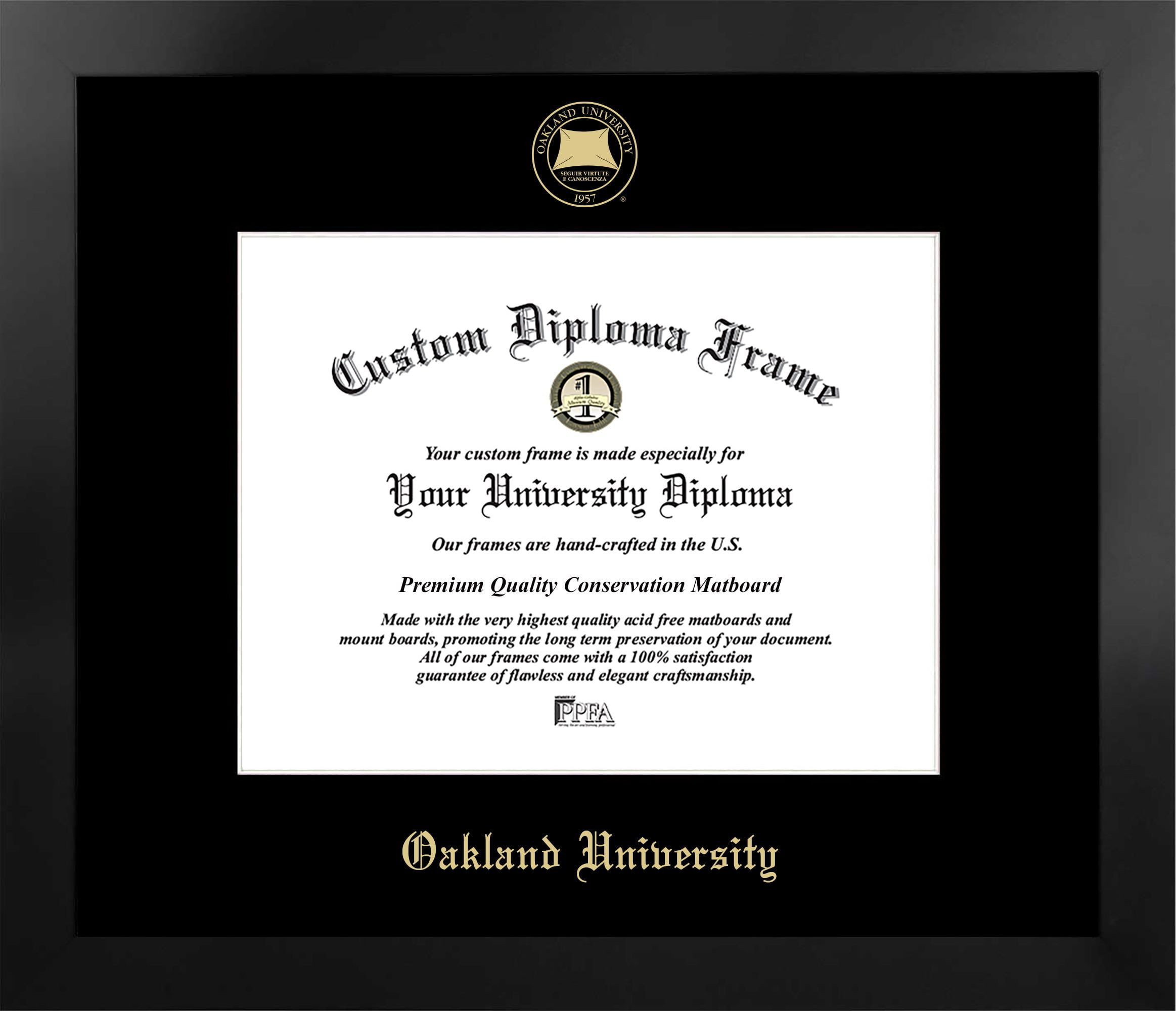 MI984MBSGED1185 8.5 x 11 in. Oakland University Single Embossed Diploma Frame with Bonus  Lithograph, Manhattan Black & Mat Gold