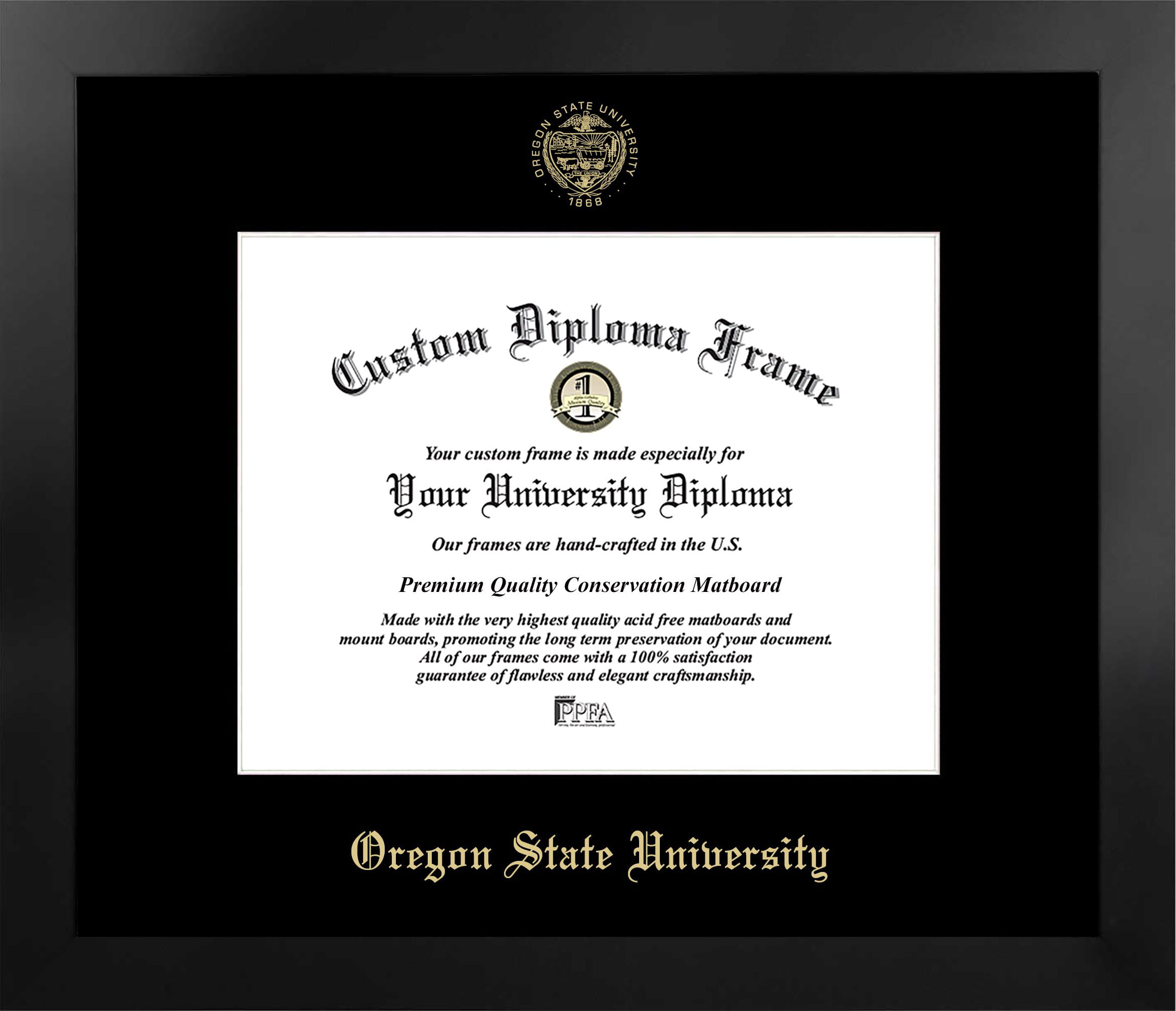 OR996MBSGED1185 7 x 9 in. Oregon State University Single Embossed Diploma Frame with Bonus  Lithograph, Manhattan Black & Mat Gold