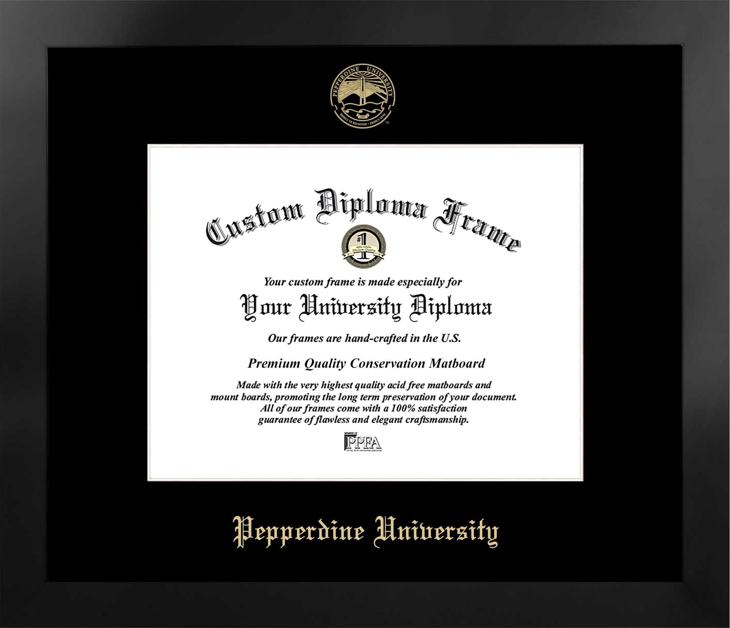 CA944MBSGED-1185 8.5 x 11 in. Pepperdine University Single Embossed Diploma Frame with Bonus  Lithograph, Manhattan Black & Mat Gold