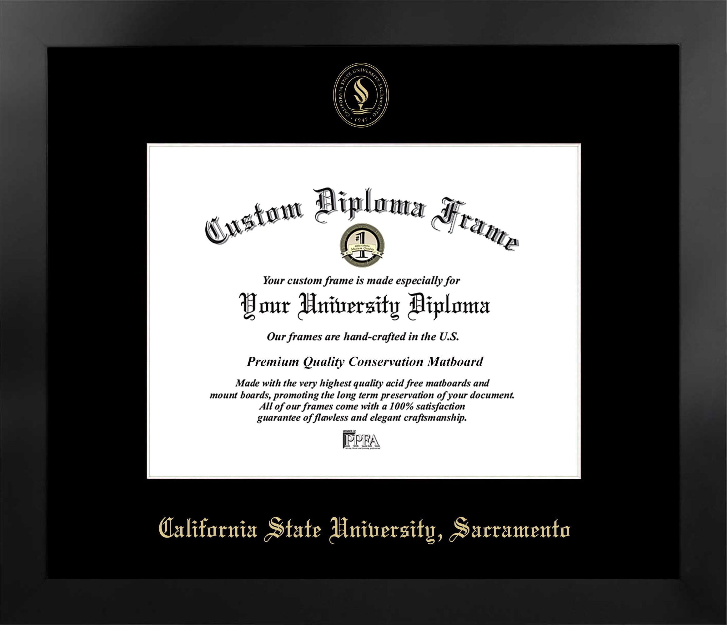 8.5 x 11 in. California State Sacramento University Single Embossed Diploma Frame with Bonus  Lithograph, Manhattan Black & Mat Gold