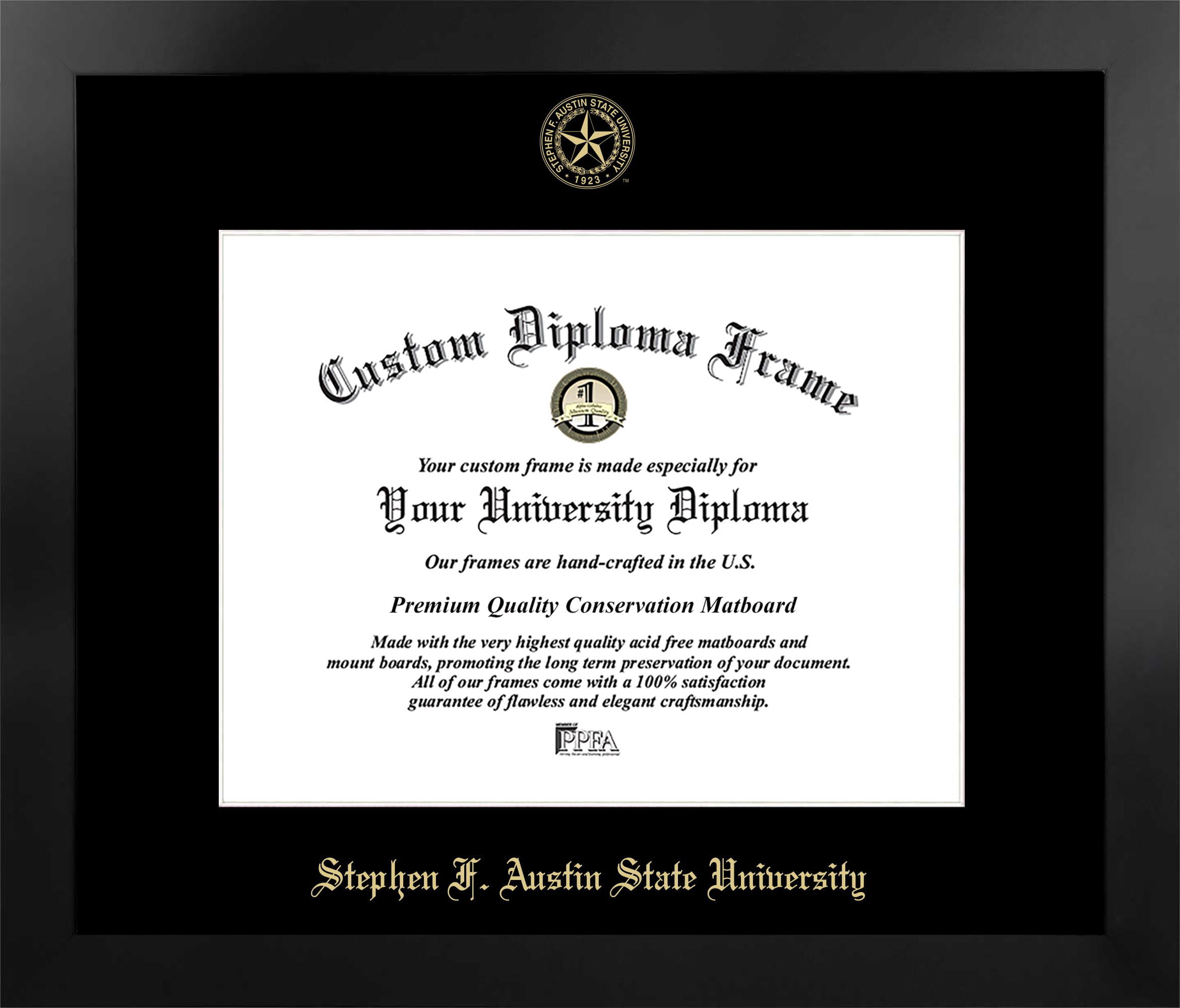 TX945MBSGED1411 11 x 14 in. Stephen F Austin Single Embossed Diploma Frame with Bonus  Lithograph, Manhattan Black & Mat Gold