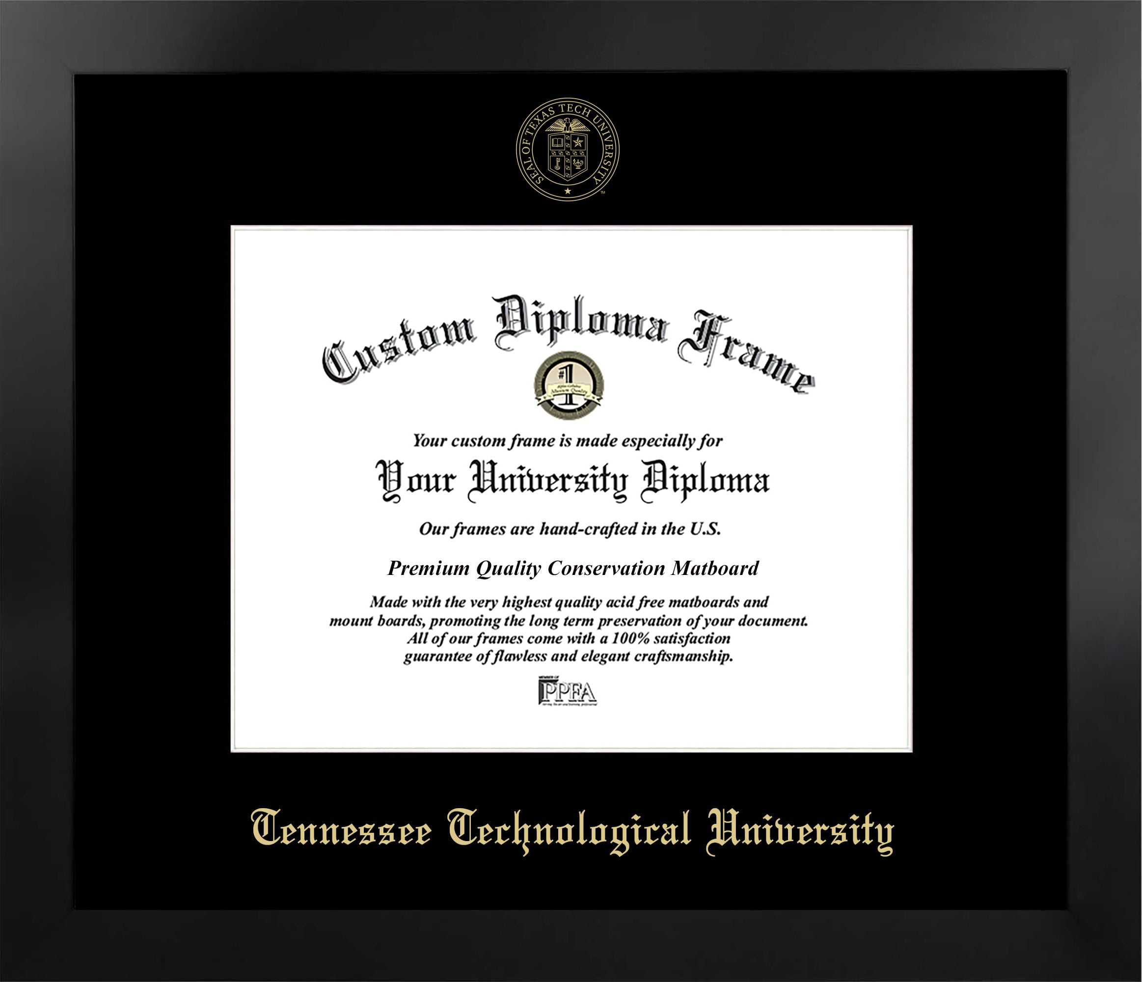 TN998MBSGED1185 8.5 x 11 in. Tennessee Tech University Single Embossed Diploma Frame with Bonus  Lithograph, Manhattan Black & Mat Gold