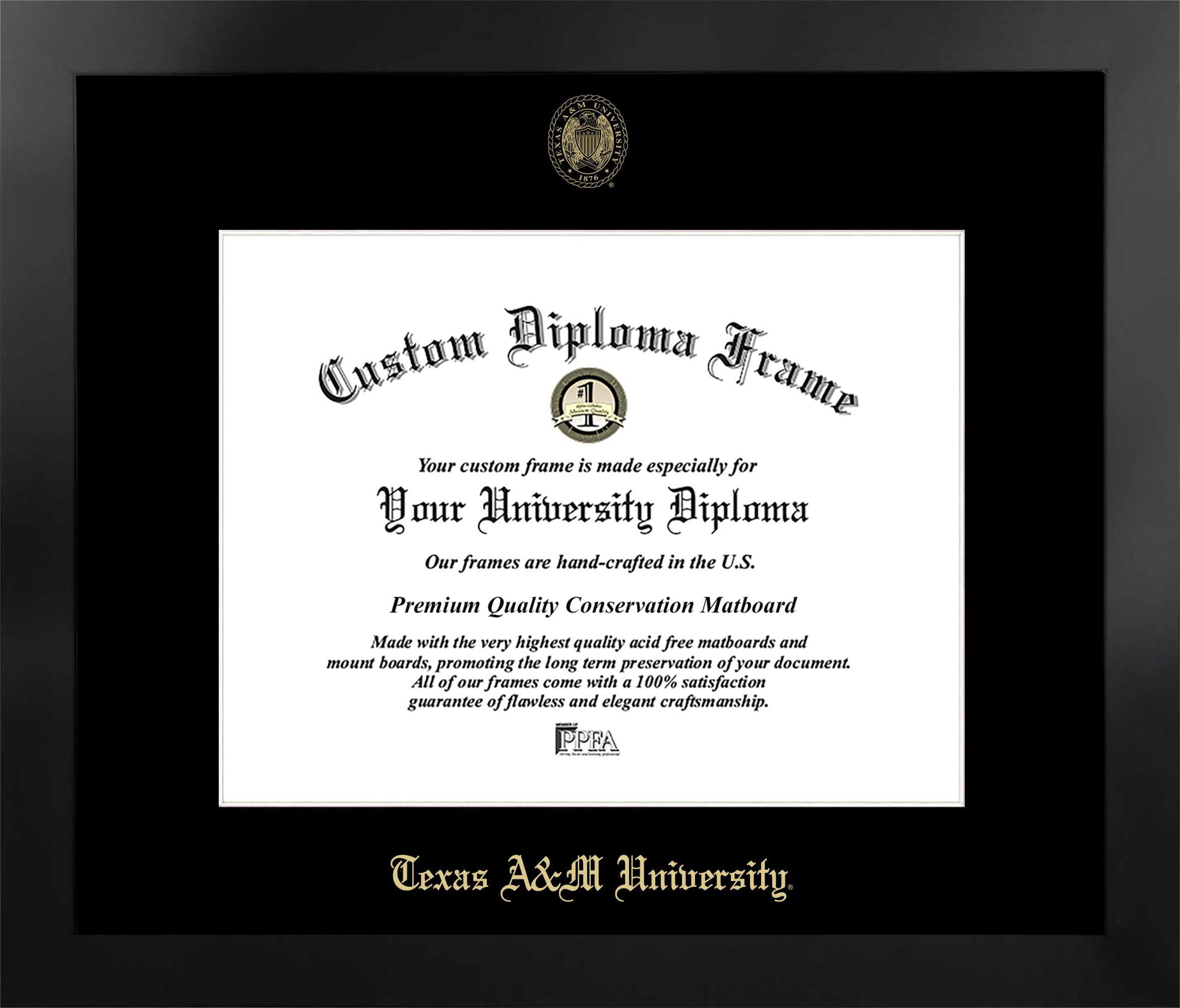TX953MBSGED16125 12.5 x 16 in. Texas A&M University Single Embossed Diploma Frame with Bonus  Lithograph, Manhattan Black & Mat Gold