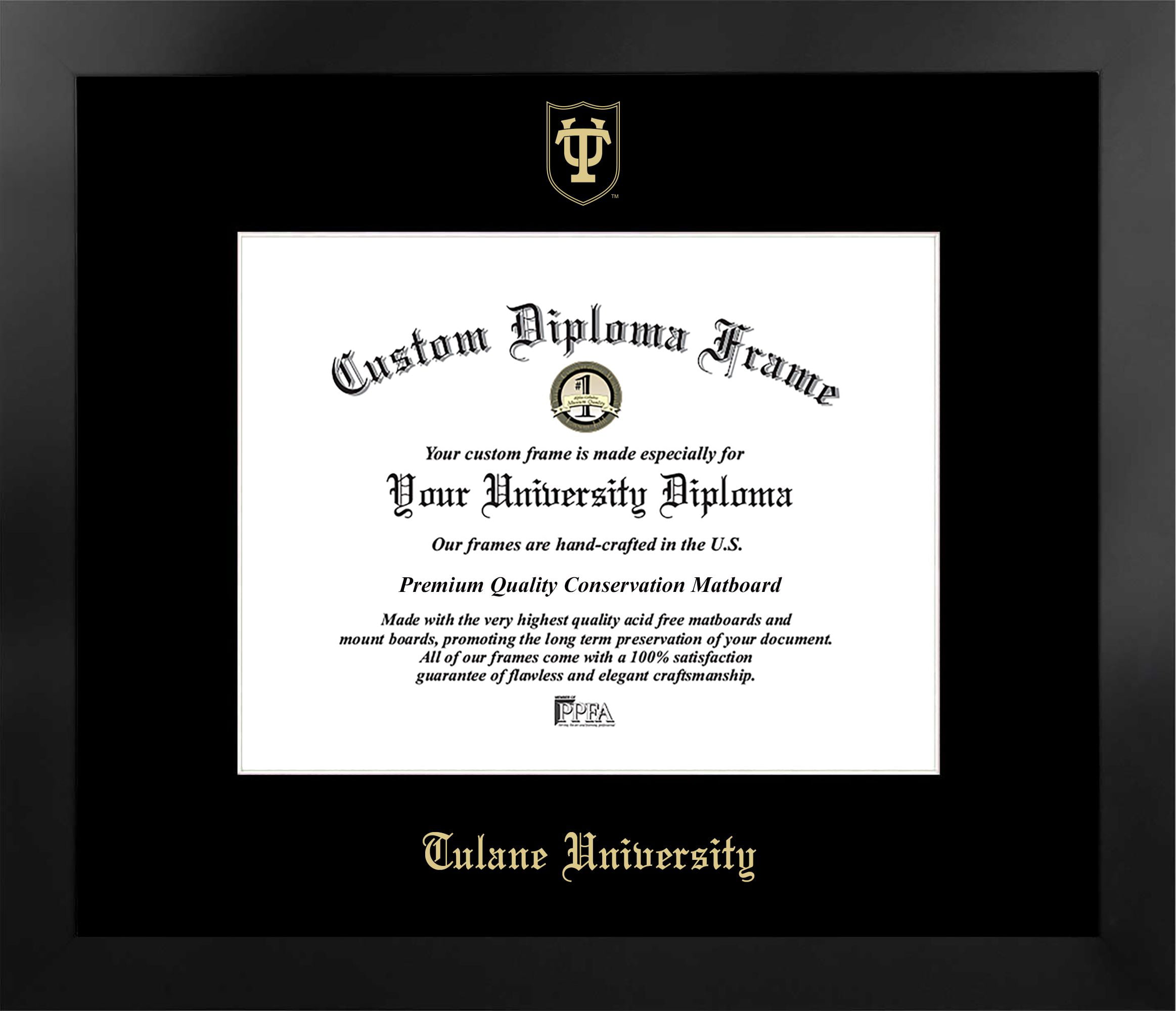 LA995MBSGED-1185 8.5 x 11 in. Tulane University Single Embossed Diploma Frame with Bonus  Lithograph, Manhattan Black & Mat Gold