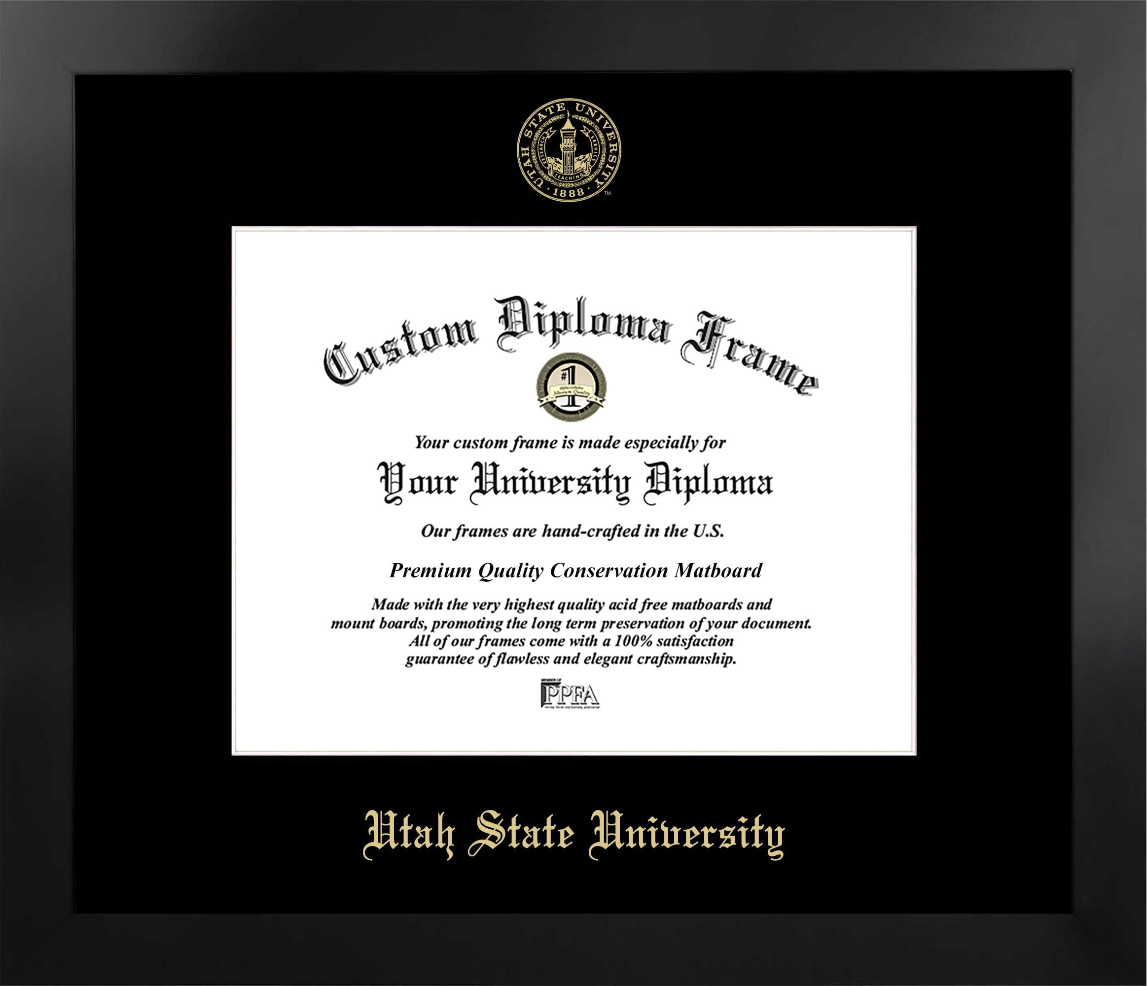 UT997MBSGED1185 8.5 x 11 in. Utah State University Single Embossed Diploma Frame with Bonus  Lithograph, Manhattan Black & Mat Gold