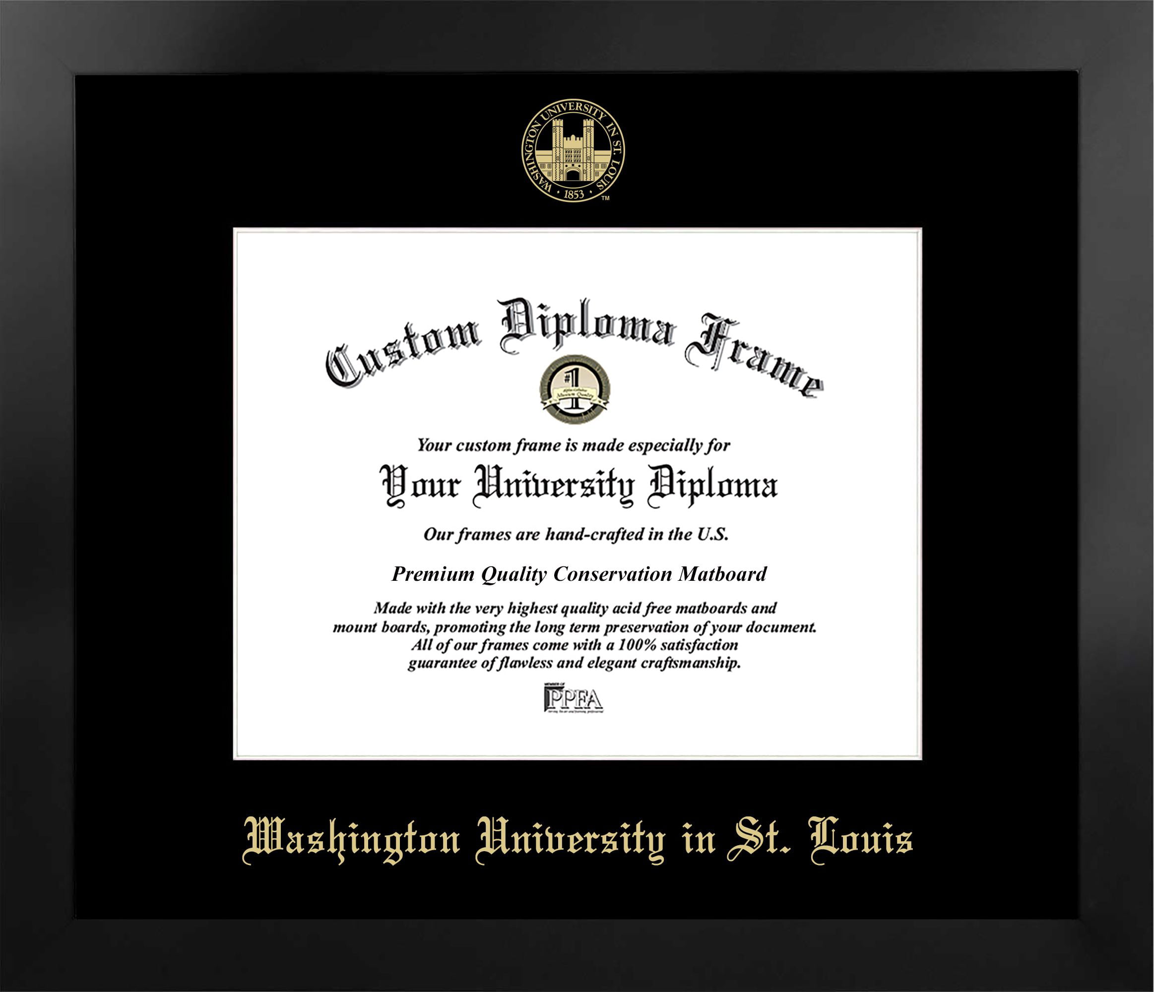 MO997MBSGED1185 8.5 x 11 in. Washington University in St. Louis Single Embossed Diploma Frame with Bonus  Lithograph, Manhattan Black & Mat Gold