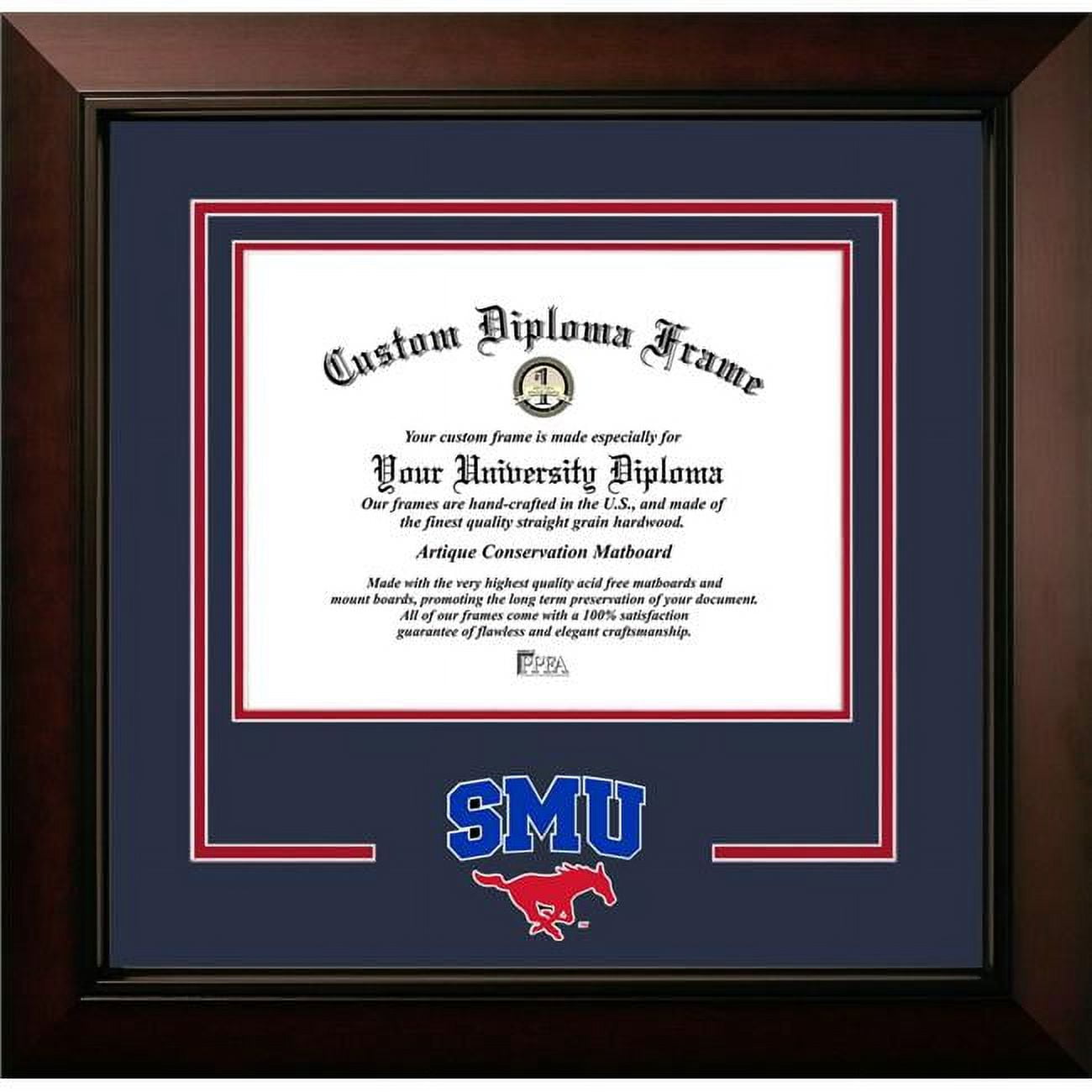 TX944LBCSD-1185 8.5 x 11 in. Southern Methodist University Mustangs University Logo Diploma Frame, Legacy Black Cherry Spirit