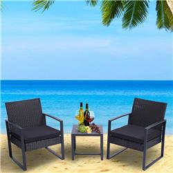 Picture of Bei You W41923225 Patio Set Outdoor Wicker Patio Modern Conversation Rattan Chair with Coffee Table for Yard & Bistro&#44; Black - 3 Piece