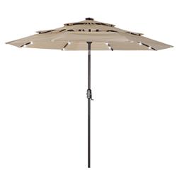 Picture of Bei You W41931492 3 Tiers 8 Ribs 32 LED Light Outdoor Patio Table Umbrella with Push Button Tilt & Crank&#44; Beige