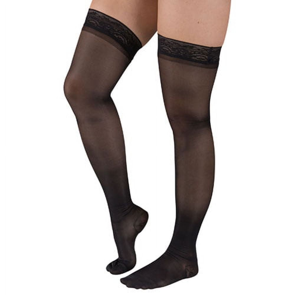 15-20 mmHg Ladies Sheer Moderate Support Thigh with Stay Top, Black - Extra Large