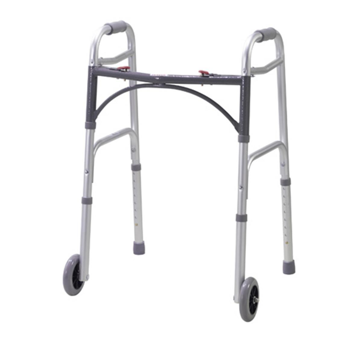 Picture of Drive Medical 1075C4 Folding 2 Button Adult Walker with 5 Wheels Deluxe - 4 Per Case