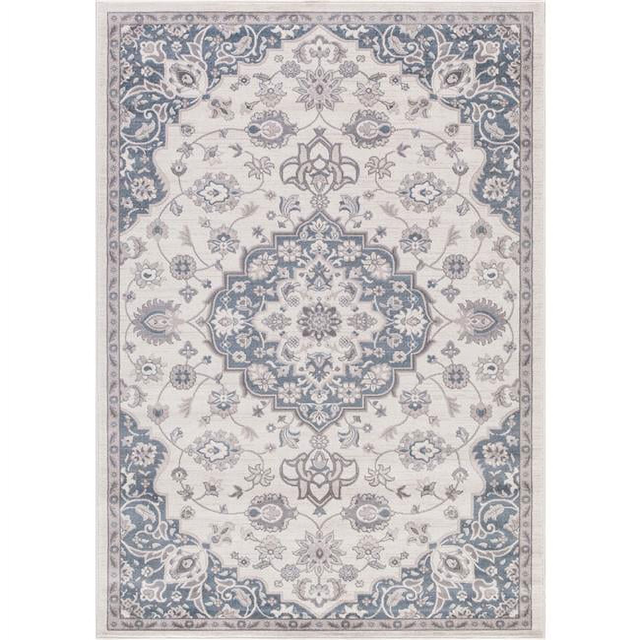 5 ft. 3 in. x 7 ft. 7 in. Lara Center Medallion - Ivory, Blue