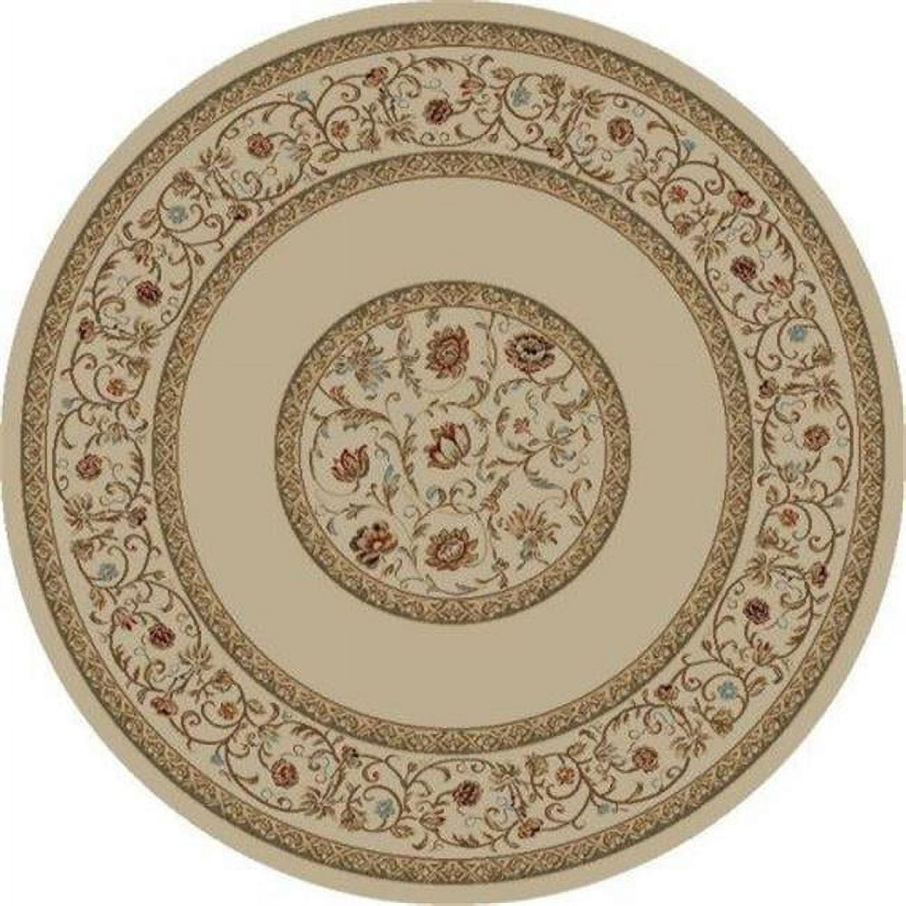Ankara Floral Border - Ivory - 5 ft. 3 in. Round