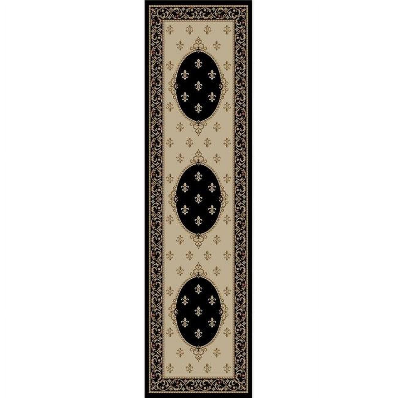 2 ft. 3 in. x 7 ft. 7 in. Jewel Fleur De Lys Medallion - Black