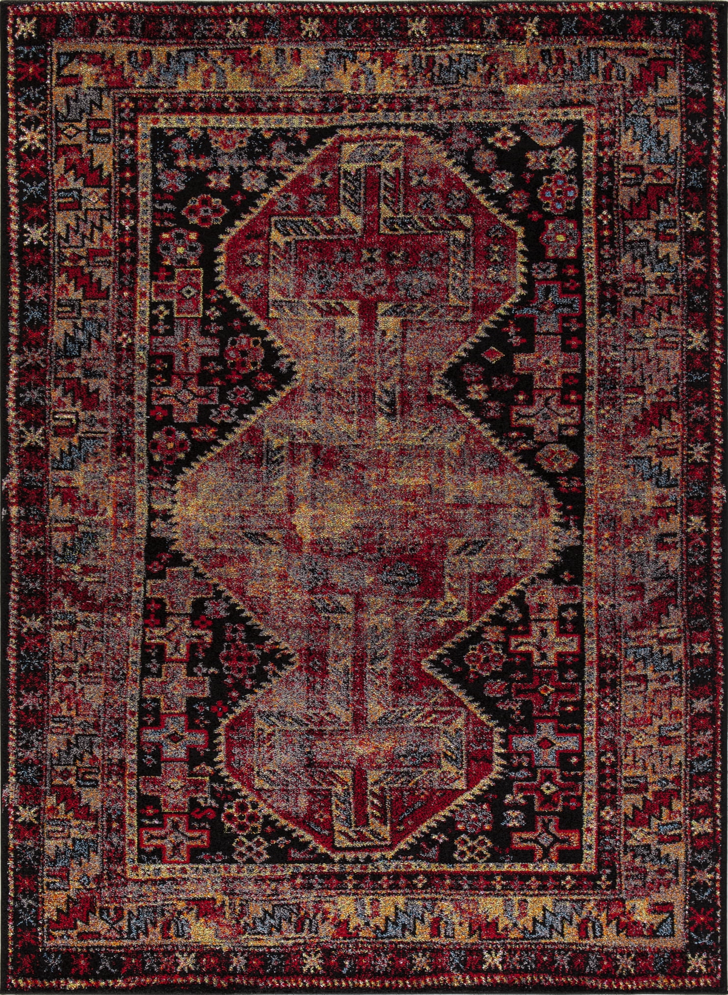 Concord Global 74636 6 ft. 7 in. x 9 ft. 3 in. Diamond Antique - Black, Red