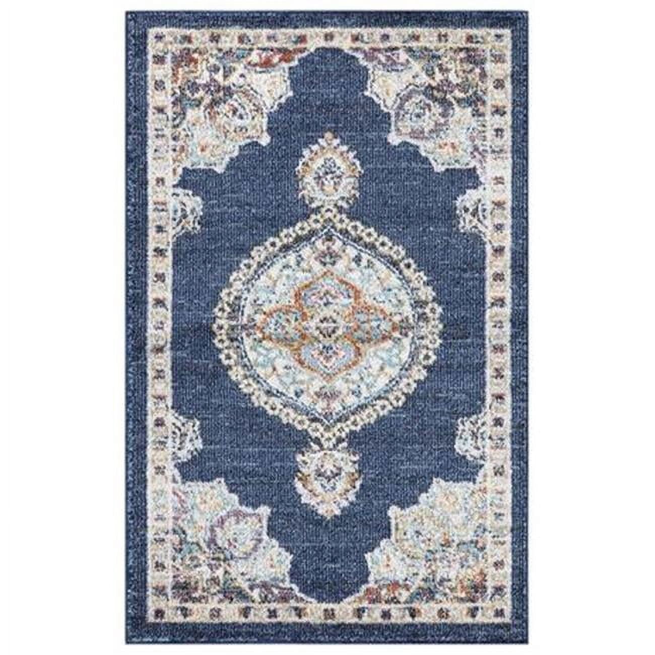 3 x 7 ft. Vintage Oushak Medallion Rectangle Area Rug, Navy