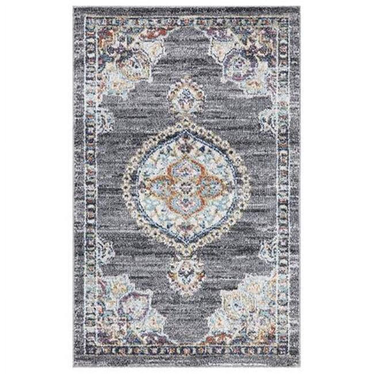 3 x 7 ft. Vintage Oushak Medallion Rectangle Area Rug, Gray