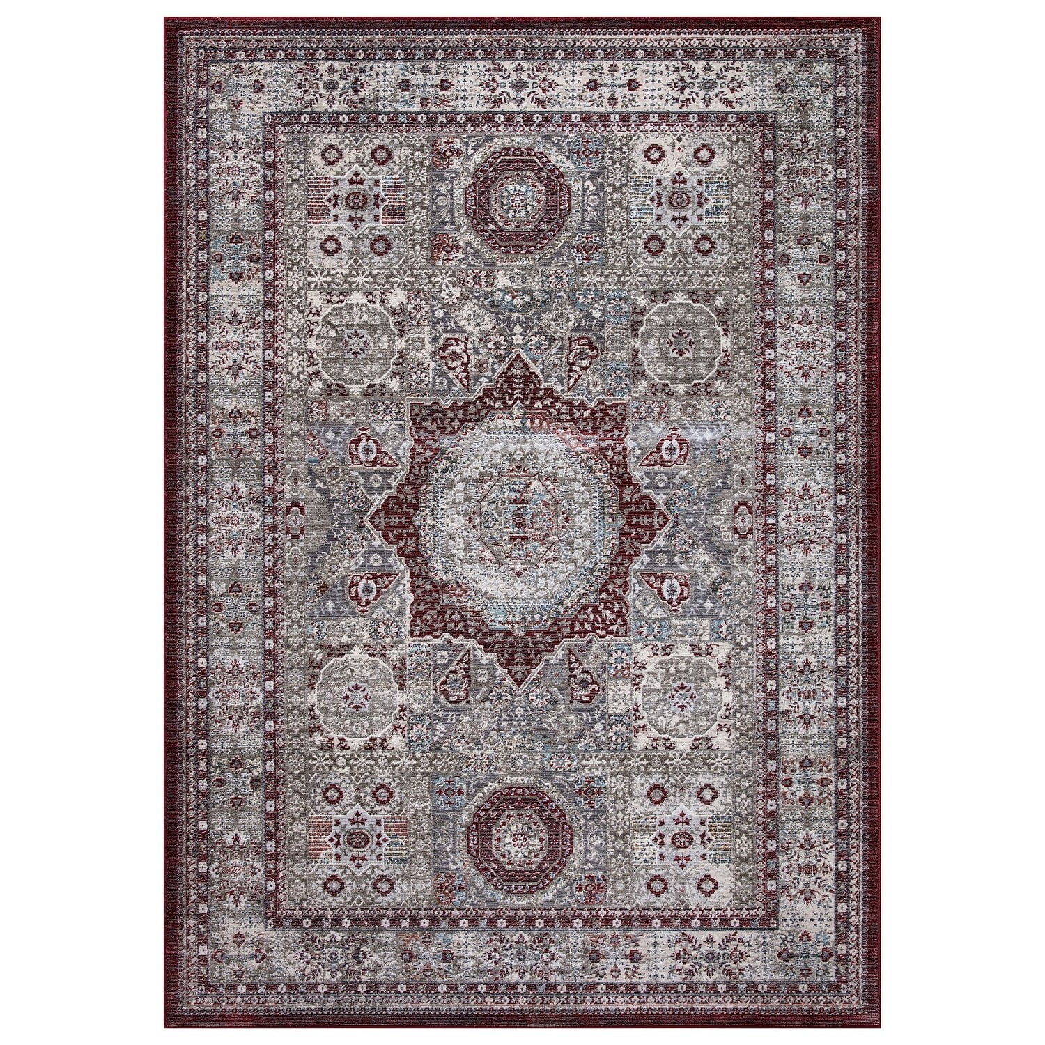 5 x 7 ft. Suzani Medallion Rectangle Area Rug - Red