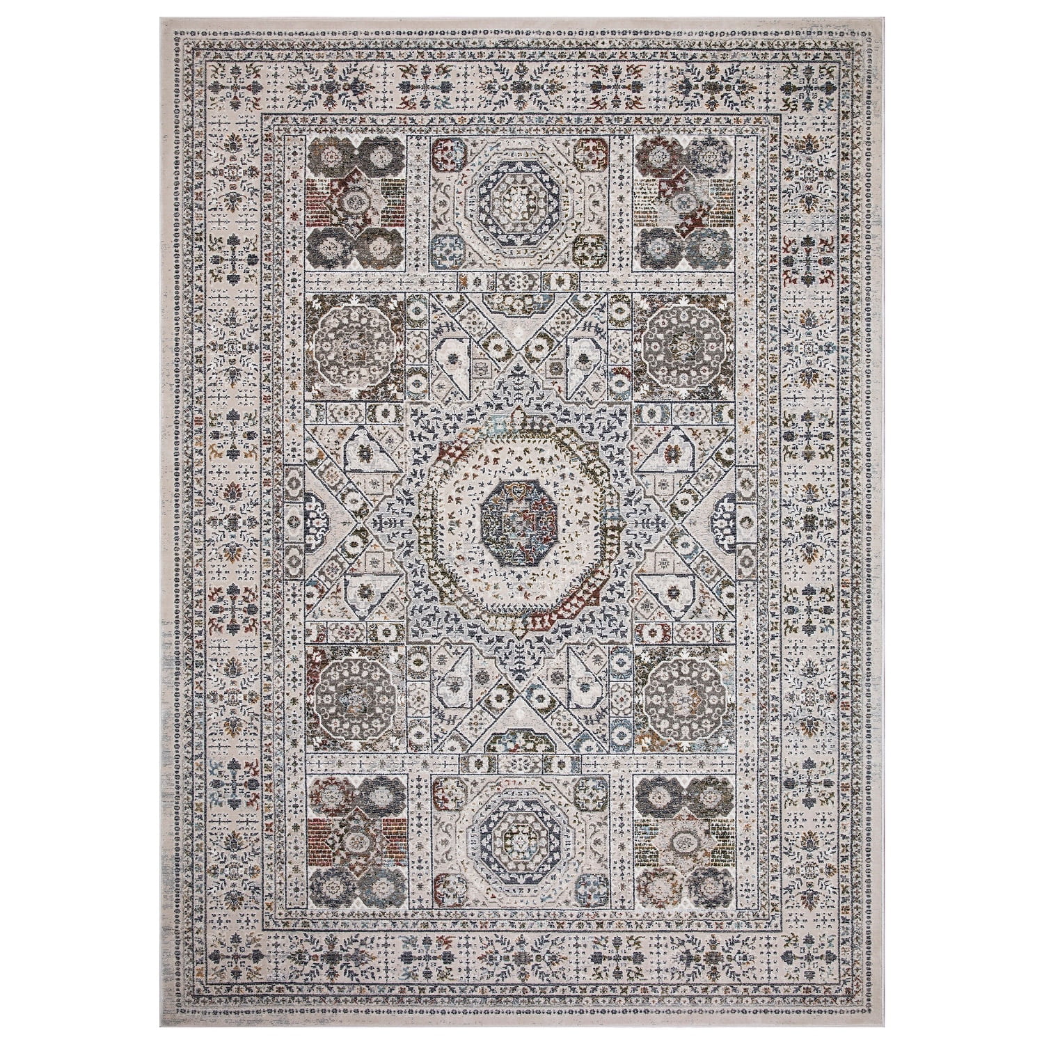 8 x 11 ft. Suzani Medallion Rectangle Area Rug - Ivory