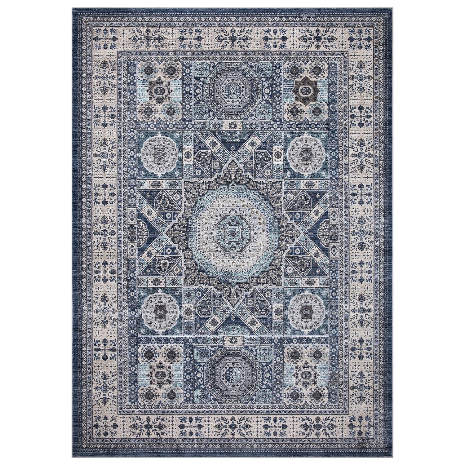 Suzani Medallion Rectangle Area Rug - Navy - 7 x 9 ft.