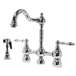 500440-PCH Swivel Spout, Double Lever Handle Bridge Kitchen Set with Handspray - Polished Chrome