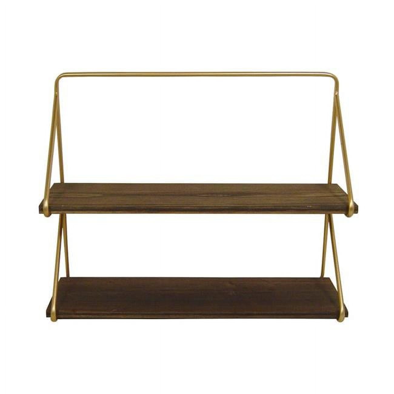 4808 2-Tier Brown Wood Wall Shelf with Gold Frame