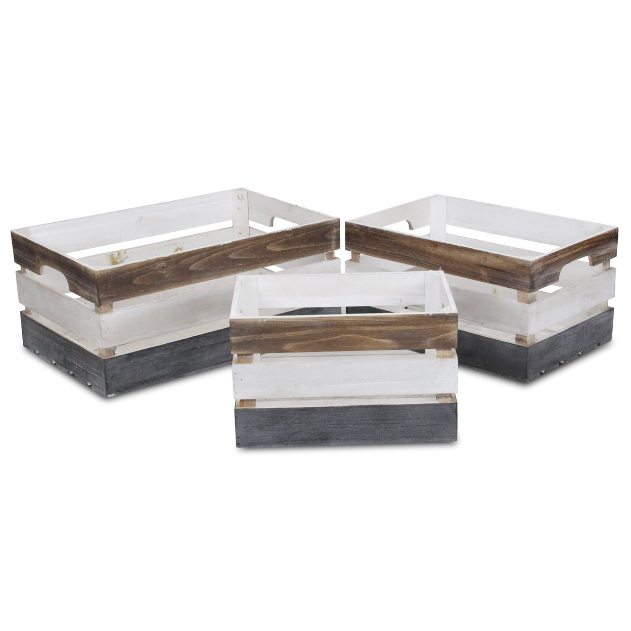 Picture of Cheungs FP-3245-3A Rectangular Wood Slat Crate, Tricolor - Set of 3