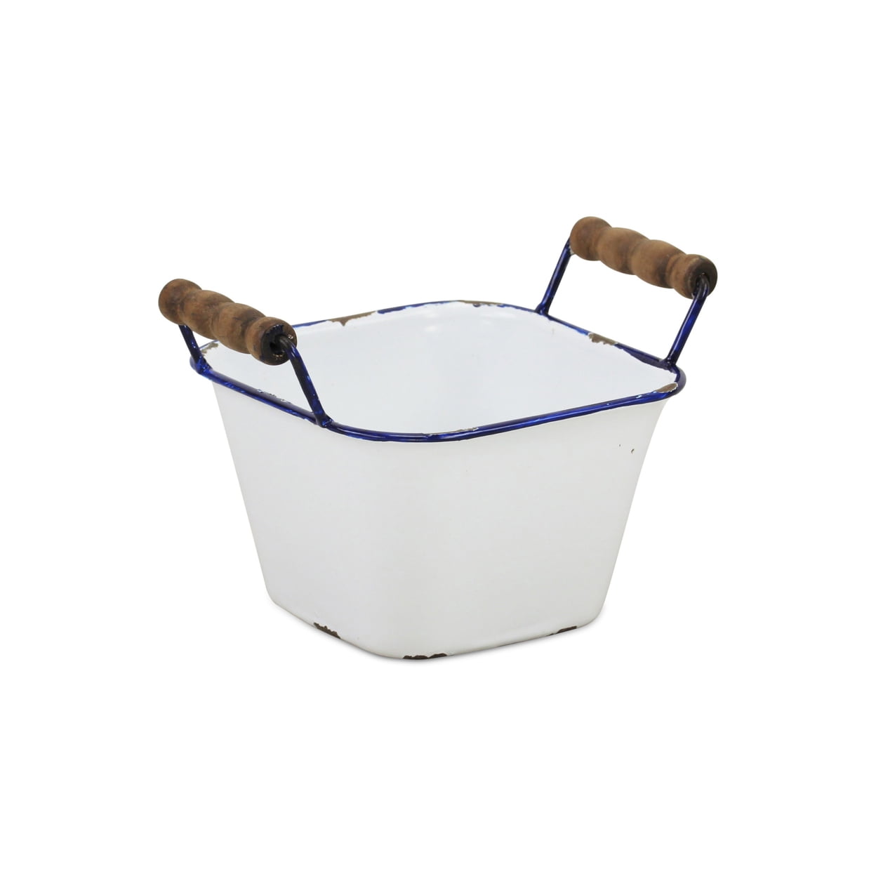 Picture of Cheungs 5012BL Lacquered Finish White Storage with Side Wood Handles - Blue Rim