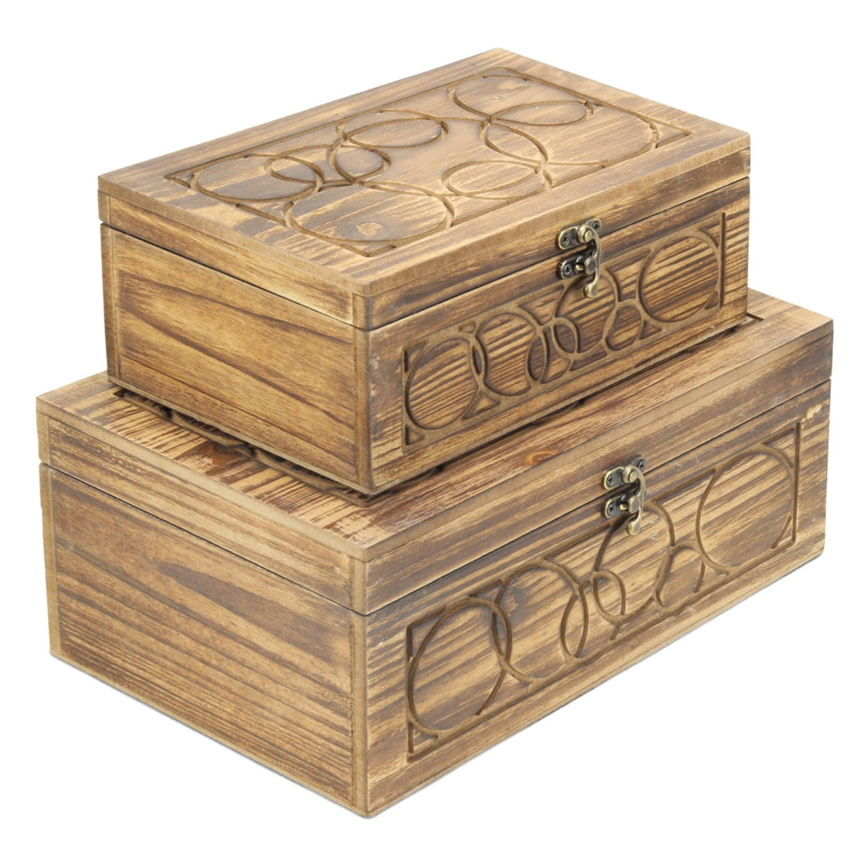 Picture of Cheungs 5398-2 Natural Wood Storage Boxes in A Dark Brown Finish - Set of 2