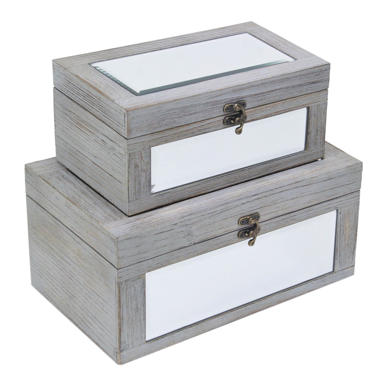 4929-2GR Wooden Storage Boxes, Gray Washed - Set of 2