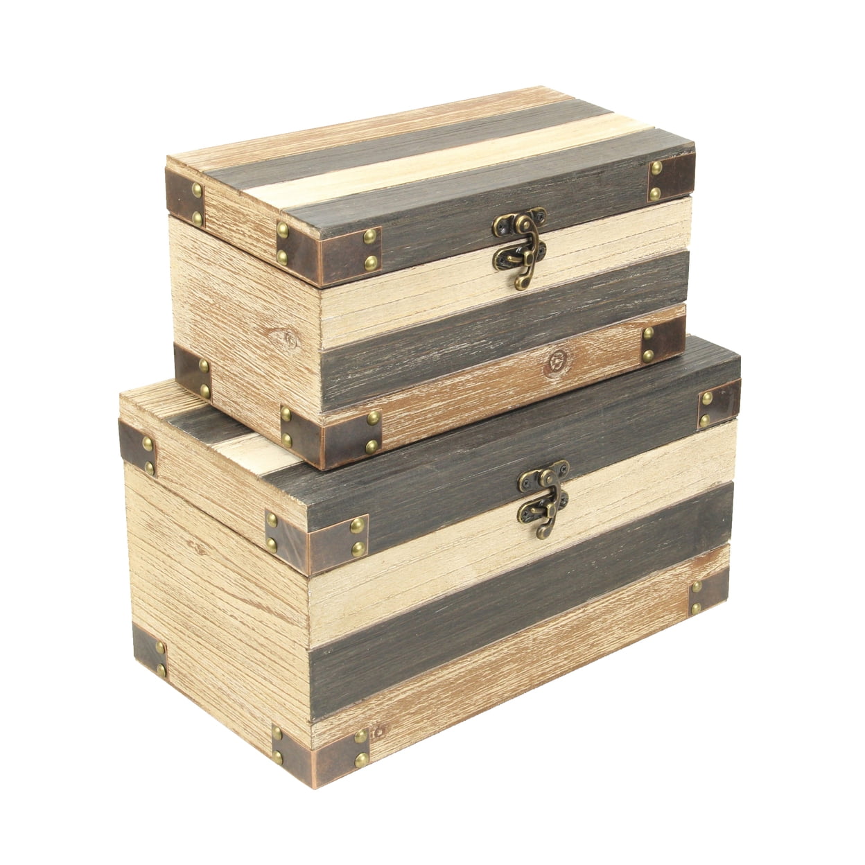 Picture of Cheungs 5399-2 Wood Panel Themed Storage Boxes&#44; Light Brown&#44; Dark Gray & Rustic White - Set of 2