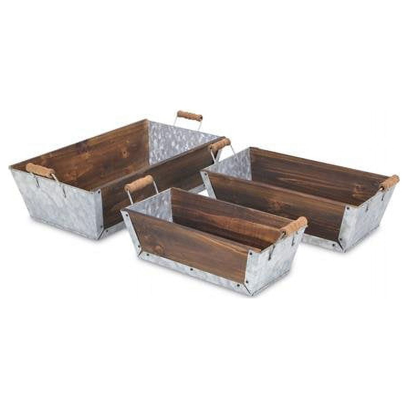 Picture of Cheungs 5547-3BR Wood & Metal Tapered Crates with Side Handles - Set of 3