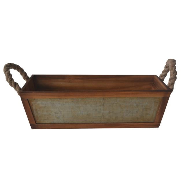 Picture of Cheungs 4618 Galvanized Front Tapered Wooden Storage Container with Side Rope Handle