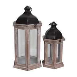 Picture of Cheungs 5278-2 Hexagonal Lantern with Black Metal Top - Set of 2