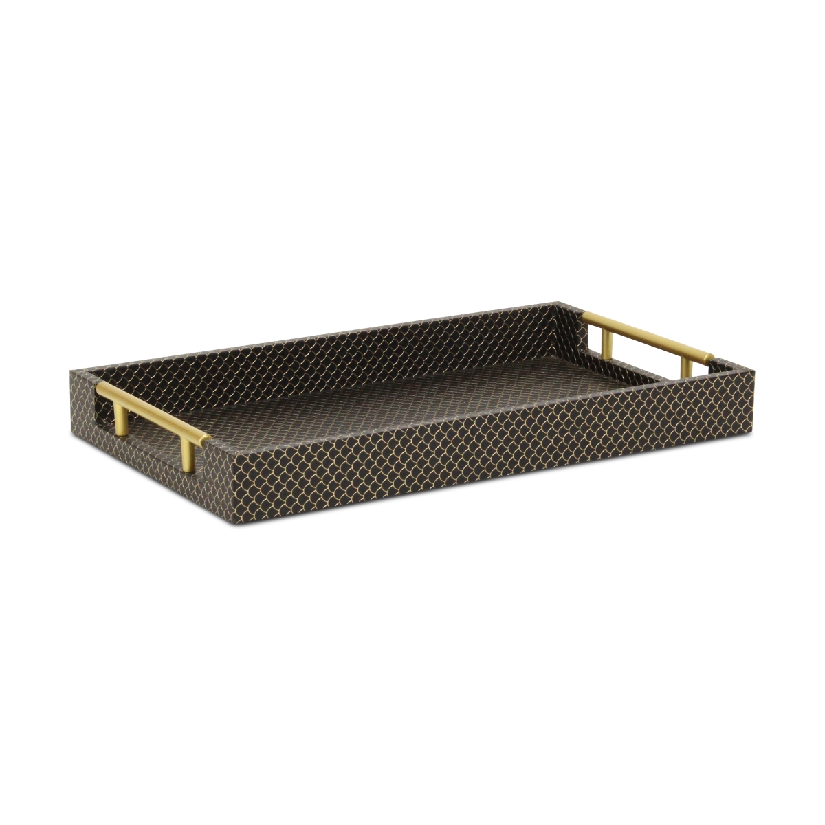 Picture of Cheungs 6058BK Mariline Elegant Fish Scale Pattern Rectangular Tray & Gold Handles&#44; Black