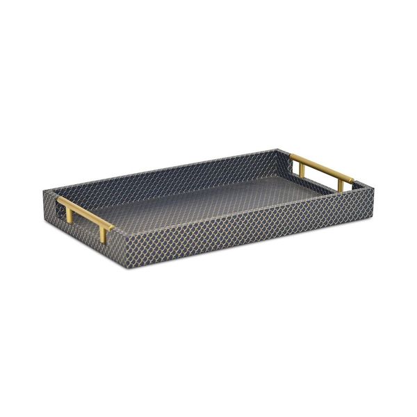 Picture of Cheungs 6058NB Mariline Elegant Fish Scale Pattern Rectangular Tray & Gold Handles&#44; Navy Blue