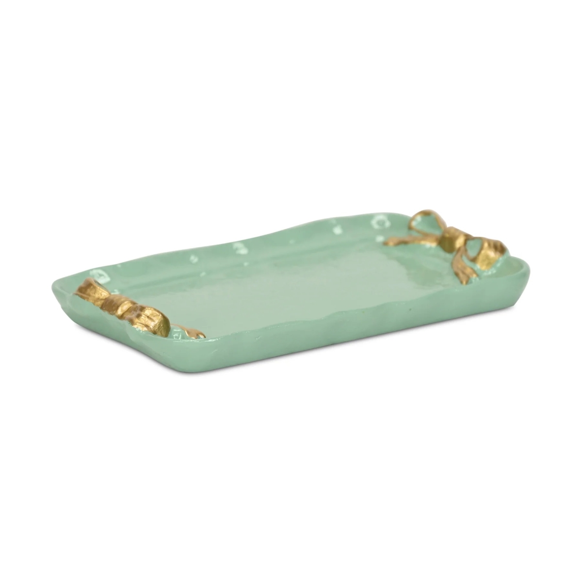 Picture of Cheungs 6130BL Lynza Ribbon Themed Cast Iron Catchall Tray - Teal & Gold